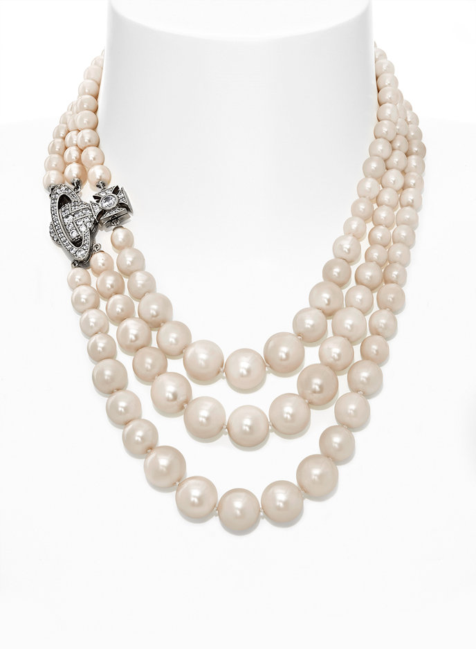 GRAZIELLA THREE ROW PEARL NECKLACE strieborný